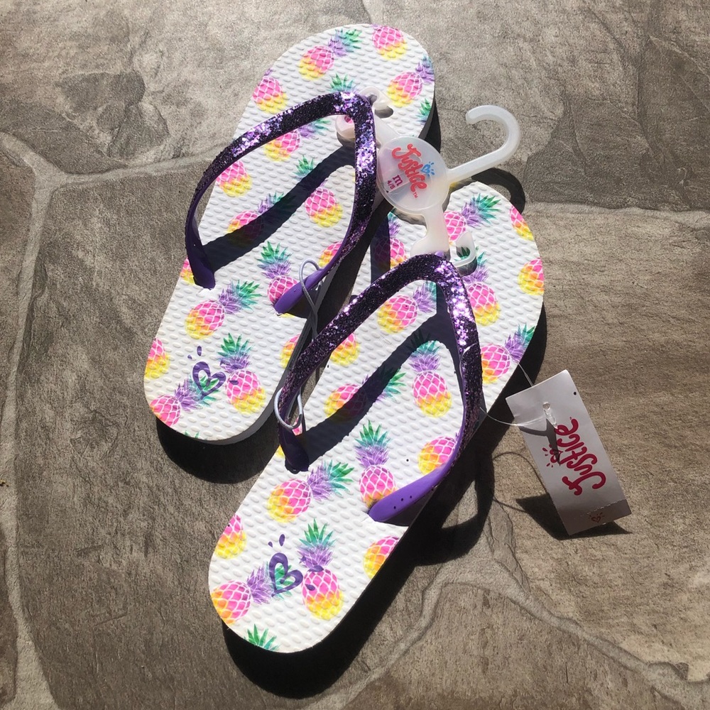 NWT Size 4/5 Kids Justice Glitter Flip Flop Shoes